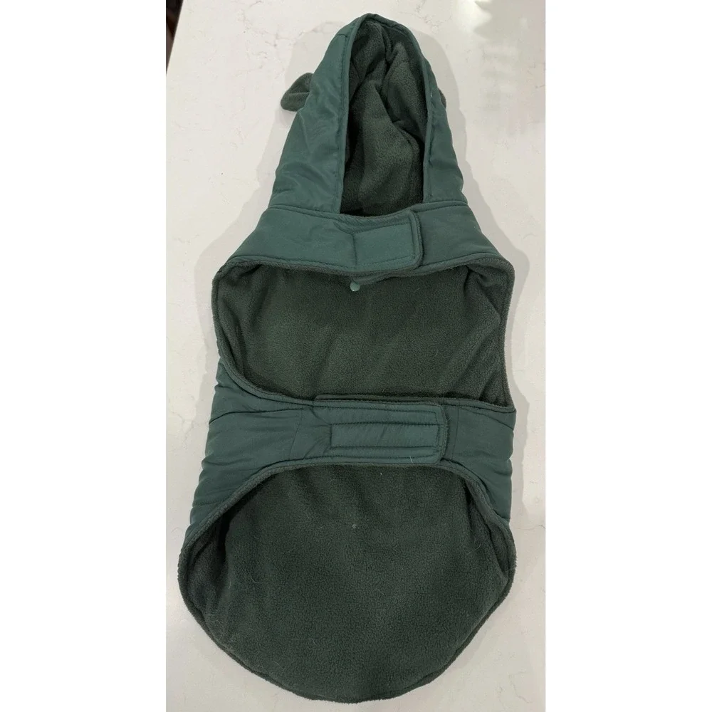 Dog Jacket Med/Large Green with Ears Puffy Hooded Coat Snap Back Hood 13